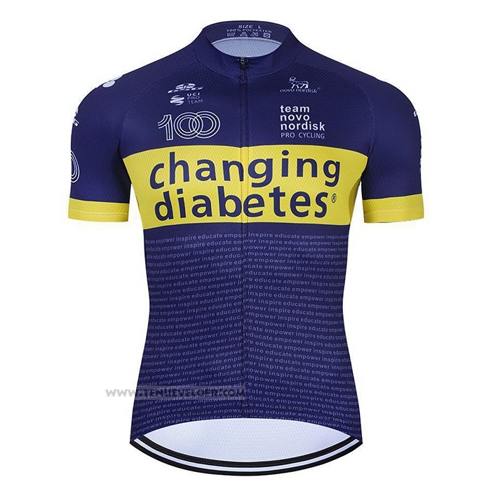 2021 Maillot Cyclisme Novo Nordisk Bleu Jaune Manches Courtes et Cuissard